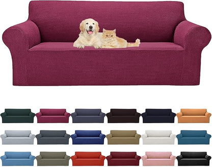 Cupuamon 2026 New Stretch Oversized Sofa Slipcovers Couch Sofa Cover for 4 Seater Furniture Protector Covers with Elastic Bottom Jacquard Fabric Small Checks for Pets, Kids - Wine