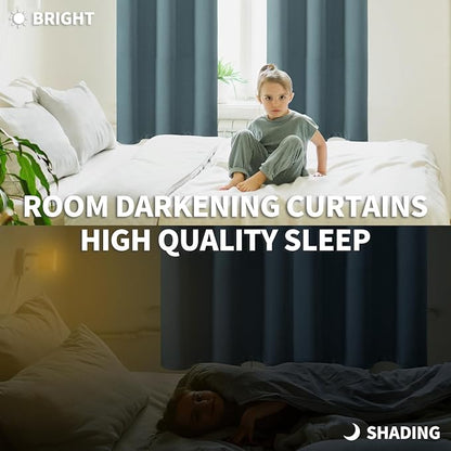 BGment Room Darkening Curtains 63 Inches Long - Grommet Thermal Insulated Drapes Window Treatment Curtains for Bedroom, 2 Panels, 70 x 63 Inch, Stone Blue
