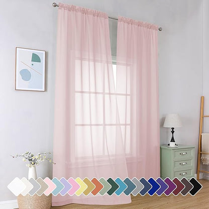 Simplebrand Blush Sheer Curtains 96 Inches Long, Light Filtering Light Purple Rod Pocket Solid Color Window Sheer Curtain Panels, Elegant Curtains & Drapes for Living Room, Bedroom 2 Panels, 42" W