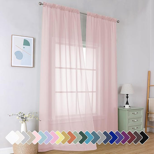 Simplebrand Blush Sheer Curtains 96 Inches Long, Light Filtering Light Purple Rod Pocket Solid Color Window Sheer Curtain Panels, Elegant Curtains & Drapes for Living Room, Bedroom 2 Panels, 42" W