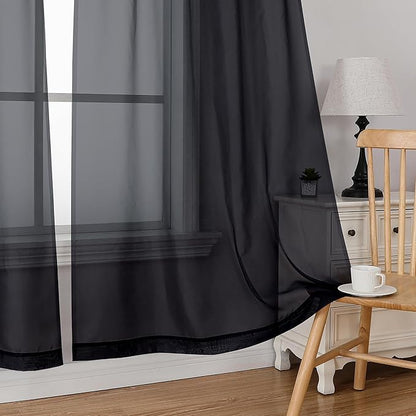 Simplebrand Rod Pocket Top Solid Voile Sheer Curtains for Bedroom, 54 Inch Length Drapes Set of 2, Lightweight and Light Filtering Elegant Black Curtains Panels Window Treatment, 42W×54L, Black
