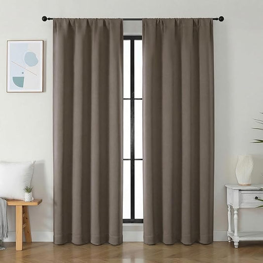 Simplebrand Ava Latte Blackout Curtains for Bedroom 84 Inch Length 2 Panels Set, Solid Thermal Insulated Privacy Nursery Window Treatment Curtains Blackout Drapes, W40 x L84 Inch, Latte
