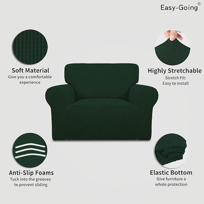 Easy-Going Stretch Oversized Chair Sofa Slipcover 1-Piece Couch Sofa Cover Furniture Protector Soft with Elastic Bottom for Kids Spandex Jacquard Fabric Small Checks Dark Green
