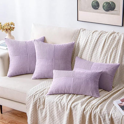 MIULEE Purple Decorative Throw Pillow Covers 18x18 Inch for Couch Bed Sofa Pack of 2 Lavender Boho Farmhouse Throw Pillows Soft Cross Corduroy Patchwork Textured Cushion Cases