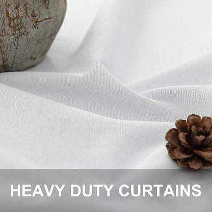 Black Out Curtains 63 Inch Long Small White Blackout Energy Saving Dining Room Darkening Curtain for Nursery Office Shabby Chic Faux Linen Kids Bedroom Curtains 63 Inch Length 2 Panels Back Tab Pocket
