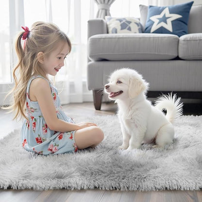 Super Soft Shaggy Area Rugs for Bedroom 4x6 Feet, Shaggy Plush Living Room Shag Furry Floor Rugs, Non-Shedding Indoor Rugs for Living Room Decor(4 x 6, Light Grey Tie-Dyed)