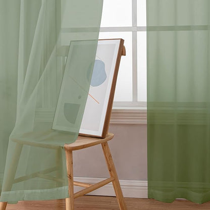 Simplebrand Sage Green Sheer Curtains, 72" Length, 2 Panels Set - Light Filtering, Rod Pocket Window Curtains for Bedroom (Sage Green, 59" W x 72" L)