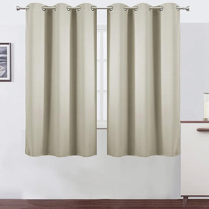 LEMOMO Light Beige Blackout Curtains 40 x 63 Inch Length/Set of 2 Curtain Panels/Thermal Insulated Room Darkening Blackout Curtains for Bedroom