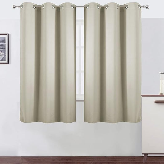 LEMOMO Light Beige Blackout Curtains 40 x 63 Inch Length/Set of 2 Curtain Panels/Thermal Insulated Room Darkening Blackout Curtains for Bedroom