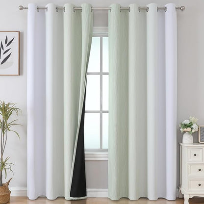 Estelar Textiler Sage and Grayish White Blackout Curtains 108 Inches Long, Thermal Insulated Drapes for Bedroom, Full Light Blocking Energy Saving Long Curtains for Living Room, 52Wx108L, 2 Panels