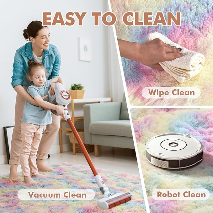 4x6 Ft Shag Kids Colorful Rugs for Bedroom, Ultra Soft Fluffy Furry Area Rugs for Nursery Living Room Indoor Floor, Aesthetic Carpet Home Decor (Rainbow)