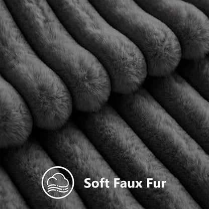 decorUhome Cozy Faux Fur Throw Pillow Covers 26x26 Set of 2 Decorative Soft Plush Striped Modern Farmhouse Boho Couch Euro Sham Pillow Cases with Velvet Back for Sofa Bed Living Room, Dark Grey