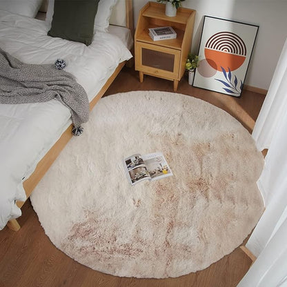 Ghouse Faux Rabbit Fur Round Rug 8ft Light Brown Beige Round Rugs for Bedroom Decor Fluffy Area Rugs for Living Room, no-Shedding Carpet Sheepskin Washable Rug Rome Decor