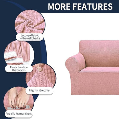 Cupuamon 2026 New Stretch Chair Sofa Slipcovers Couch Cover for 1 Seater Furniture Protector Sofa Covers with Elastic Bottom Jacquard Fabric Small Checks for Pets, Kids - Dusty Pink