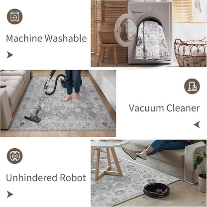 AMOAMI-8x10 Area Rugs-Boho Rugs for Living Room Machine Washable-3D Rugs for Bedroom-Non Slip Floor Rug-Moroccan Indoor Carpet for Bedroom Dining Room