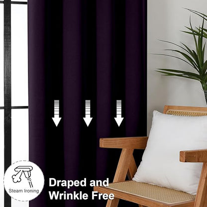 Simplebrand Ava BlackBerry Short 36 Inches Blackout Curtain 2 Panels Set, Half Window Rod Pocket Privacy Curtain Tiers for Kitchen, Curtains Blackout for Bathroom Shades, W40 x L36 Inch, BlackBerry