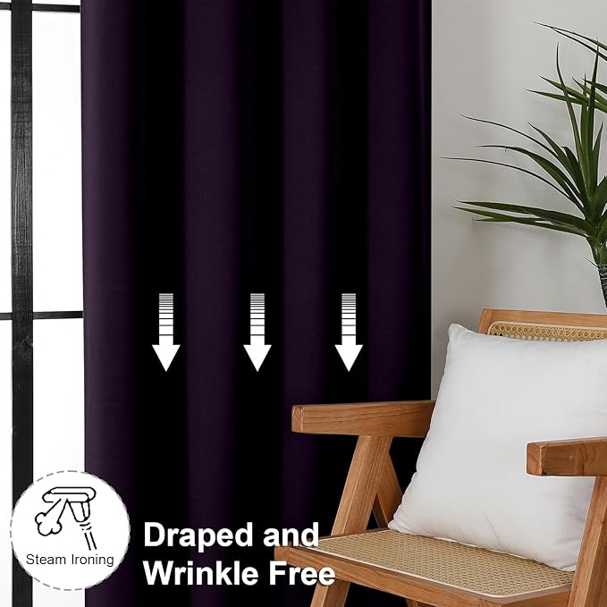 Simplebrand Ava BlackBerry Blackout Curtains for Bedroom 96 Inches Long 2 Panels, Solid Thermal Insulated, Energy Saving Nursery Window Treatment Curtains Blackout Drapes, W40 x L96 Inch, BlackBerry