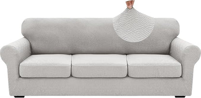 XINEAGE 2026 New 4 Pieces Extra Large Couch Covers for 3 Cushion Sofa Super Stretch Sofa Cover for 3 Large Seat Cushion Universal Slip Cover for Living Room (Silver Grey), 91"-110"(3 Cushions)