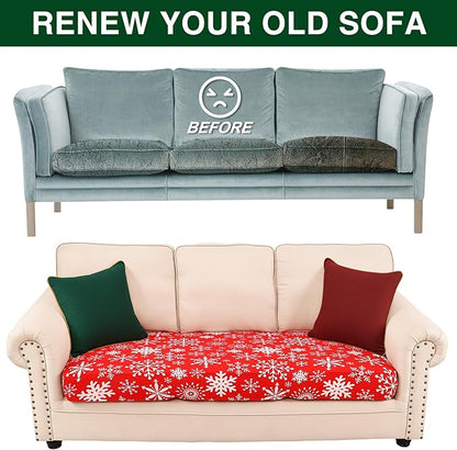 Smiry Printed Couch Cushion Covers, Stretch Soft Couch Covers for Sofa, Washable Non-Slip Sofa Slipcover Furniture Protector for Indoor and Outdoor (Large, Red with White)