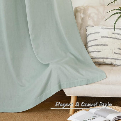 NICETOWN Flax Sage Green Linen Curtains for Room Divider, Grommet Top Thick Flax Semi Sheer Vertical Drapes Privacy Assured with Light Filtering for Sliding Glass Door, W68 x L84, 2 Pieces