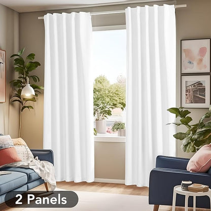 Deconovo Total Blackout Curtains 2 Panels W42 x L95— 100% Blackout, Thermal Insulated, Back Tab, Machine-Washable Drapes, White