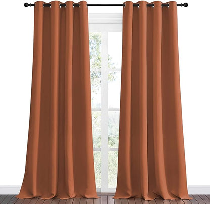 NICETOWN Burnt Orange Blackout Extra Long Curtains for Sliding Door, 55 by 120, 2 Pieces, Blocking Out Sunlight Window Treatment Modern Design Grommet Curtain Panels for Dining Room
