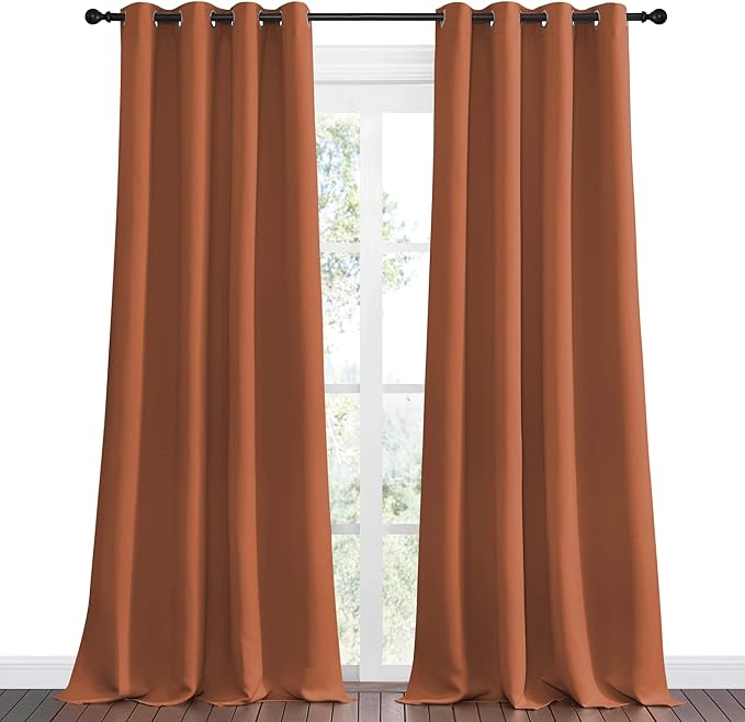 NICETOWN Burnt Orange Blackout Curtains for Sliding Door, 55 by 108, 2 Pieces, Blocking Out Sunlight Window Treatment Modern Design Grommet Curtain Panels for Dining Room