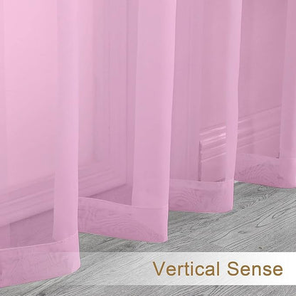 Chyhomenyc Pink Sheer Valances for Windows - Light Filtering Small Kitchen Curtains, Rod Pocket Short Top Window Treatment Decor for Living Room Bathroom Basement, 42Wx16L inches, 2 Panels