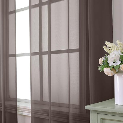 Aiyufeng Chocolate Sheer Curtains 72 Inches Long 2 Panels, Solid Voile Top Dual Rod Pockets Stylish Breathable Drapes Window Treatment for Kid's Room/Bedroom/Living Room, 42W x 72L, Chocolate Brown