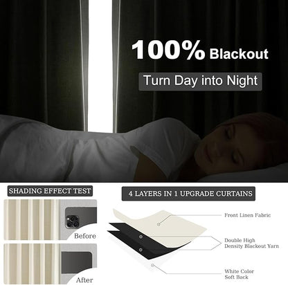 Topfinel Cream White 100% Blackout Curtains 72 Inches Long 2 Panels for Bedroom Natural Linen Heavy Insulated Bay Window Curtains Modern Neutral Drapes for Bedroom Small Window Treatment (W52 x L72)