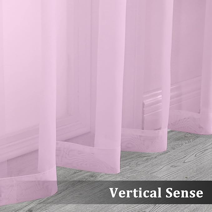 OVZME Light Pink Sheer Curtains 108 Inches Long, Light Filtering Semi Transparent Lightweight Voile Rod Pocket Window Curtains for Bedroom, Living Room, W42 x L108, Set of 2 Drape Panels
