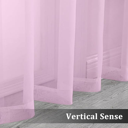 OVZME Light Pink Sheer Curtains 108 Inches Long, Light Filtering Semi Transparent Lightweight Voile Rod Pocket Window Curtains for Bedroom, Living Room, W42 x L108, Set of 2 Drape Panels