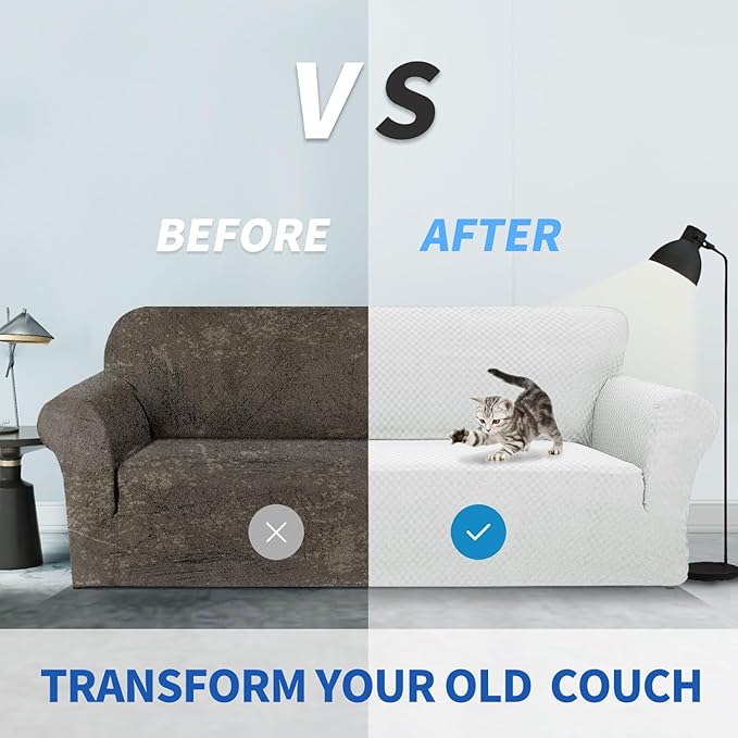 ZNSAYOTX 1 Piece Jacquard Couch Covers for 3 Cushion Couch Living Room High Stretch Sofa Cover Pets Dogs Friendly Anti Slip Thickened Slipcovers Furniture Protector (Large, White)