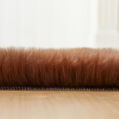 EasyJoy Ultra Soft Fluffy Shaggy Area Rug Faux Fur Rug Chair Cover Seat Pad Fuzzy Area Rug for Bedroom Floor Sofa Living Room (2 x 4 ft Rectangle, Coffee)