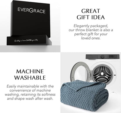 EVERGRACEHOME Chunky Chenille Knit Throw Blanket for Couch, Soft Luxurious Moss Stitch Blankets for Bed, Cozy Decorative Farmhouse Knitted Throws for Sofa, Stormy Blue, 60" x 80"