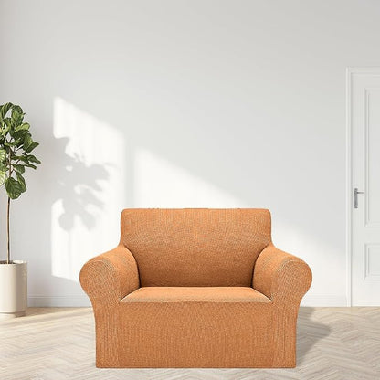 Cupuamon 2026 New Stretch Chair Sofa Slipcovers Couch Cover for 1 Seater Furniture Protector Sofa Covers with Elastic Bottom Jacquard Fabric Small Checks for Pets, Kids - Golden
