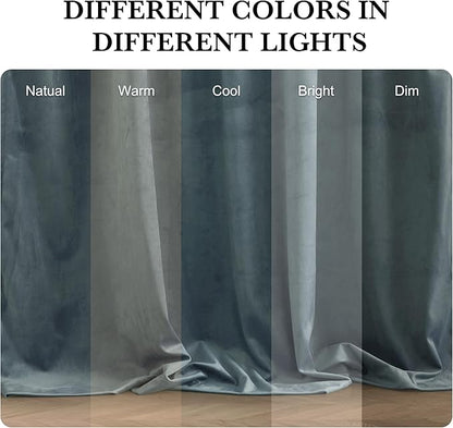 RYB HOME Dusty Blue Velvet Drapes for Baby Boy Bedroom, Thermal Insulated, Light Blocking, Floor-Length Velvet Curtains with Hook Belt for Modern Home Decor, 52" W x L84 L, 2 Panels Set