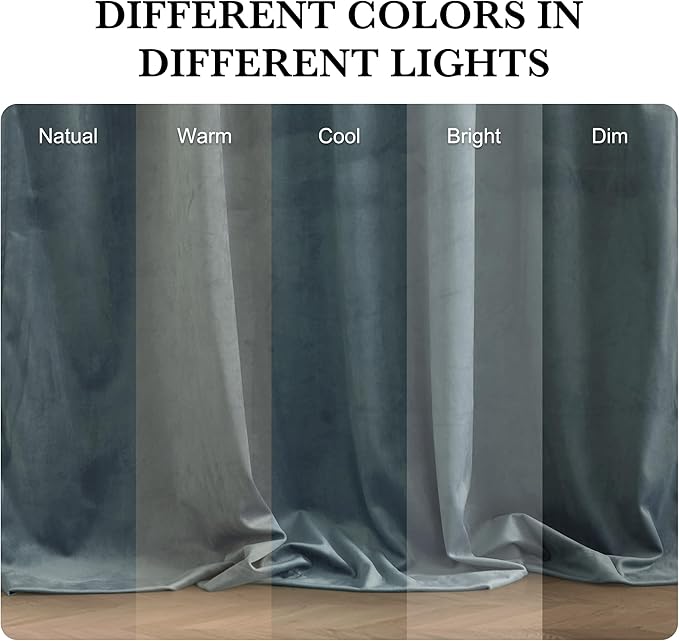RYB HOME Dusty Blue Velvet Drapes for Baby Boy Bedroom, Thermal Insulated, Light Blocking, Floor-Length Velvet Curtains with Hook Belt for Modern Home Decor, 52" W x L90 L, 2 Panels Set