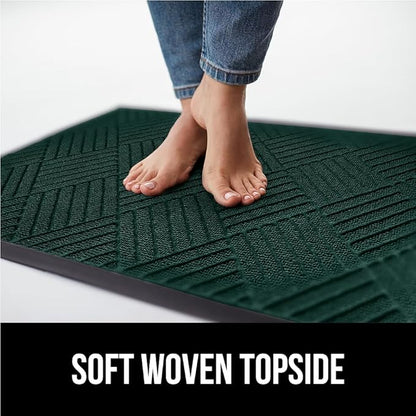 GORILLA GRIP 100% Waterproof All-Season WeatherMAX Doormat US Designed Natural Rubber, Stain and Fade Resistant, Low Profile Indoor Outdoor Door Mats, Easy Clean Patio Mat, 23x35, Green Diamond
