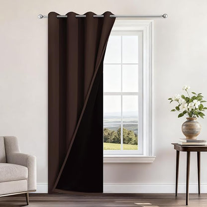 Yakamok 100% Blackout Curtains 96 Inches Long, 2 Thick Layers Heat and Full Light Blocking Soft Thermal Insulated Drapes for Bedroom(52" Wide Each Panel, Chocolate Brown, 1 Panel)
