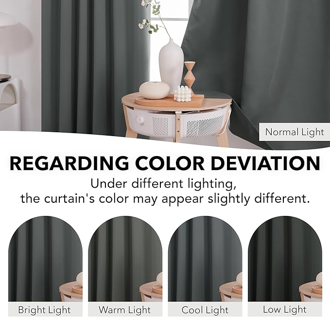 Deconovo Blackout Curtains, Thermal Insulated, W52 x L54 2 Panels, Back Tab, Machine Washable, Room-Darkening Drapes for Bedroom/Living Room Dark Grey