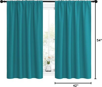 NICETOWN Peacock Blue Blackout Curtains Panels for Window, Thermal Insulated Rod Pocket Blackout Drapes/Draperies for Living Room (2 Panels, W42 x L54 inches)