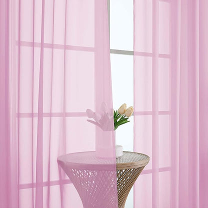 OWENIE Extra Long Pink Sheer Curtains 96 Inches Long 2 Panels Set, Soft Lightweight Airy Voile Sheer Curtain for Bedroom Living Room, Rod Pocket Solid Color Farmhouse Curtains, 59" Wx96 L Inch