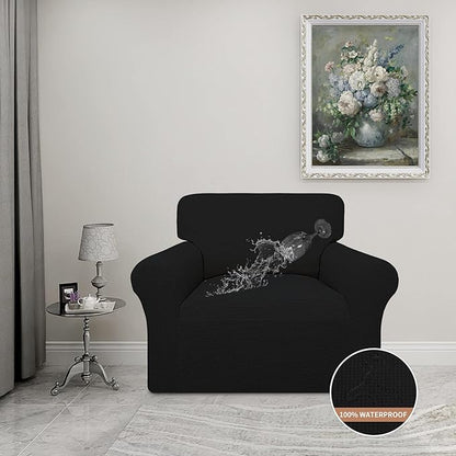 Easy-Going 100% Waterproof Chair Couch Cover, Dual Waterproof Sofa Cover, Stretch Jacquard Sofa Slipcover, Leakproof Furniture Protector for Kids, Pets, Dog and Cat (Chair, Black)