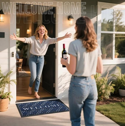 Yimobra Welcome Matt Outdoor Indoor 29.5x17, All-Weather Waterproof Front Door Mat, Non-Slip Low Profile Porch Patio Entrance Doormat, Blue