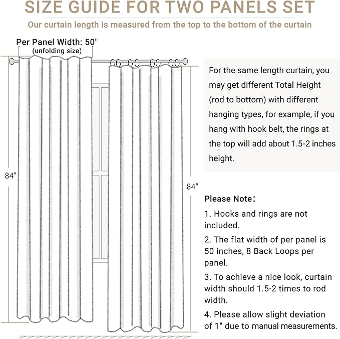 100% Blackout Shield Linen Blackout Curtains for Bedroom 84 Inches Long, Back Tab/Rod Pocket Living Room Drapes, Thermal Insulated Blackout Curtains 2 Panels Set, 50" W x 84" L, Darkgray