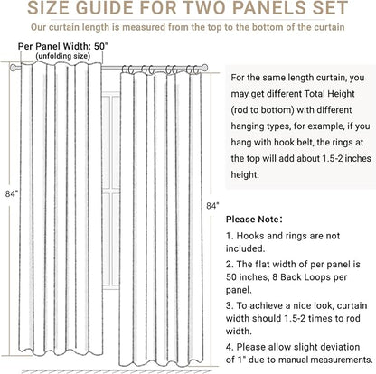 100% Blackout Shield Linen Blackout Curtains for Bedroom 84 Inches Long, Back Tab/Rod Pocket Living Room Drapes, Thermal Insulated Blackout Curtains 2 Panels Set, 50" W x 84" L, Darkgray