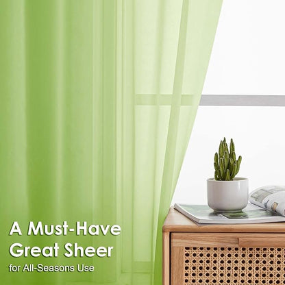 OVZME Sheer Curtains 84 Inches Long 2 Panels Set, Light Filtering Transparent Lightweight Soft Window Treatment Panels for Study Room Living Room Guest Room, Each 42W x 84L Inches, Lime