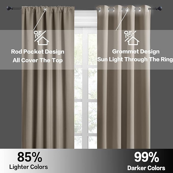 RYB HOME Short Sand Blackout Curtains for Small Bedroom Window, Insulating UV Blocking Drapes for Kitchen Cafe Basement Garage, Privacy Tiers for Bathroom Window, Width 42 by Length 36, Set of 2
