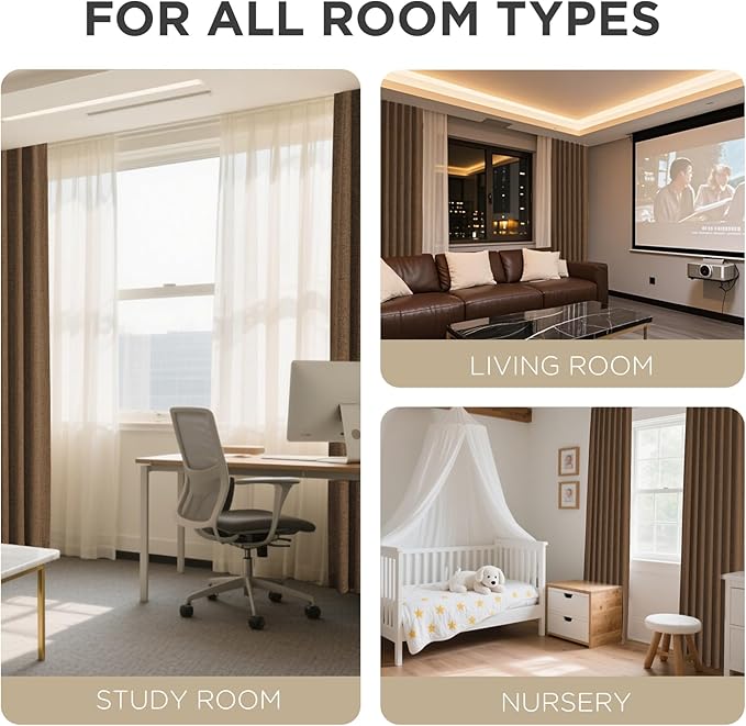 Joydeco Blackout Curtains for Bedroom - 100% Light Blocking 2 Panels Cappuccino Drapes 42"W x 108"L, Thermal Insulated Room Darkening Curtains, Linen Textured for Living Room, Rod Pocket & Back Tabs